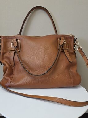 Pebbled Leather Tote in Cognac Brown with Removable Strap